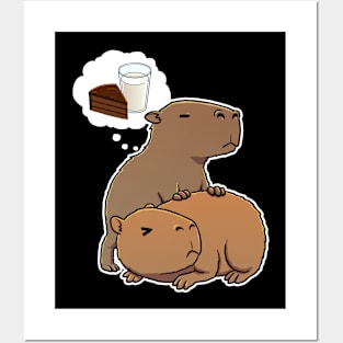 Capybara hungry for Chocolate Cake and Milk Posters and Art